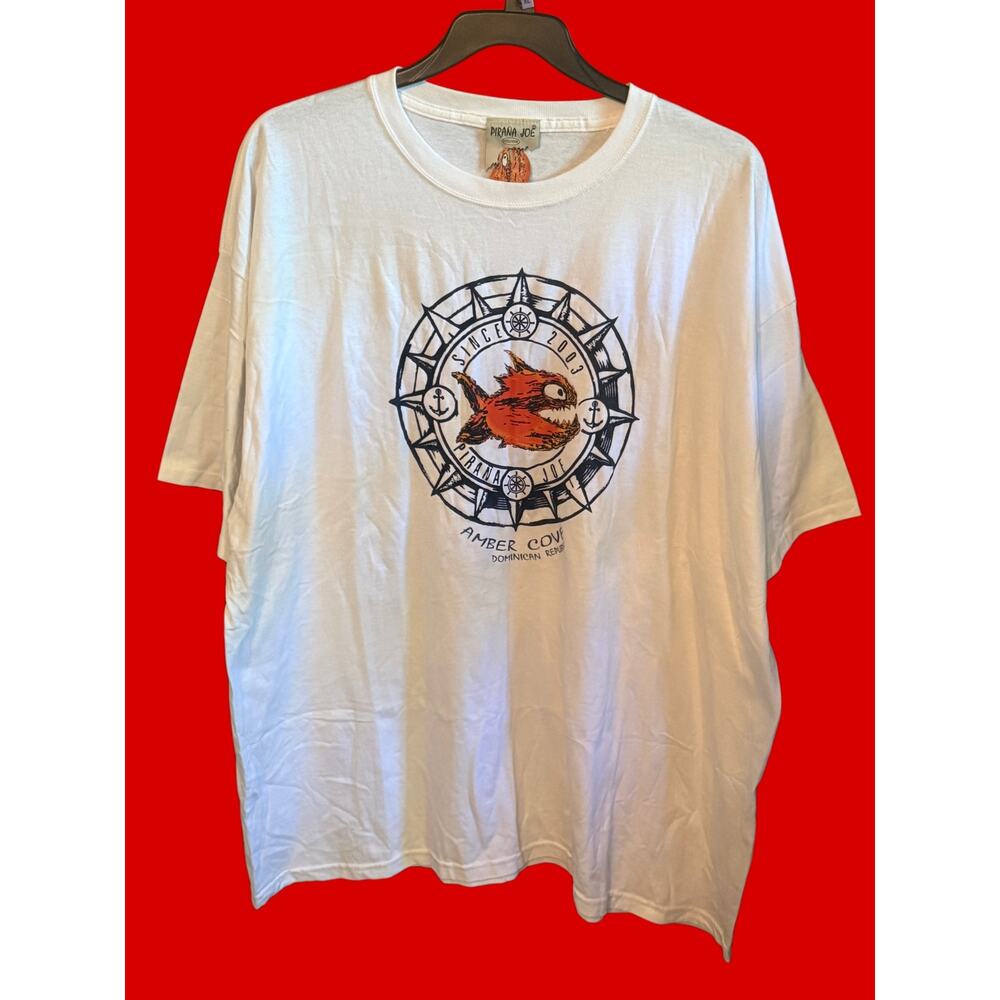 Piraña Joe Amber Cove Dominican Republic Graphic T-Shirt White NWOT Men's XL